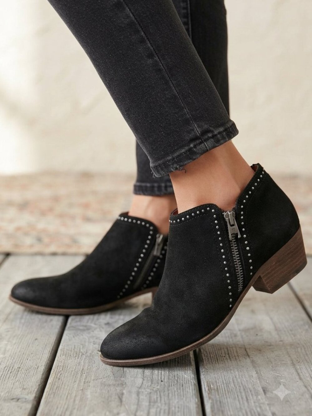 Lucky Brand "Benna" Black Suede Leather Ankle Booties – Size 6.5